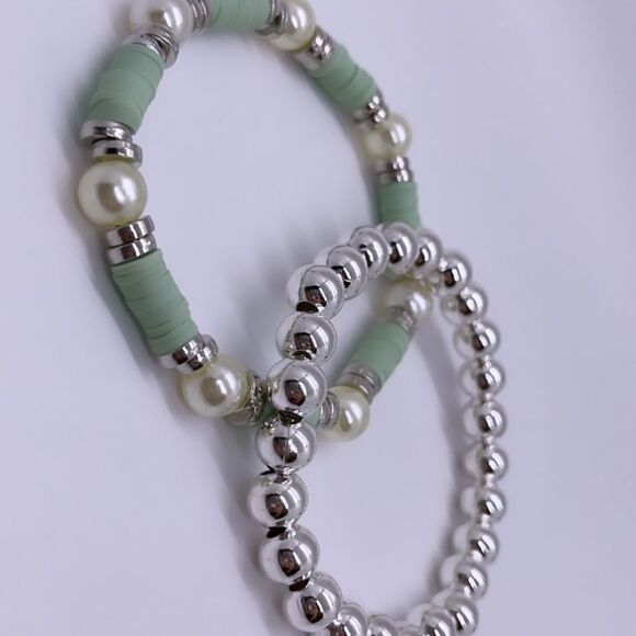 NWT Wool + Pepper Co. Sage & Silver Bracelet Stack - Picture 3 of 5